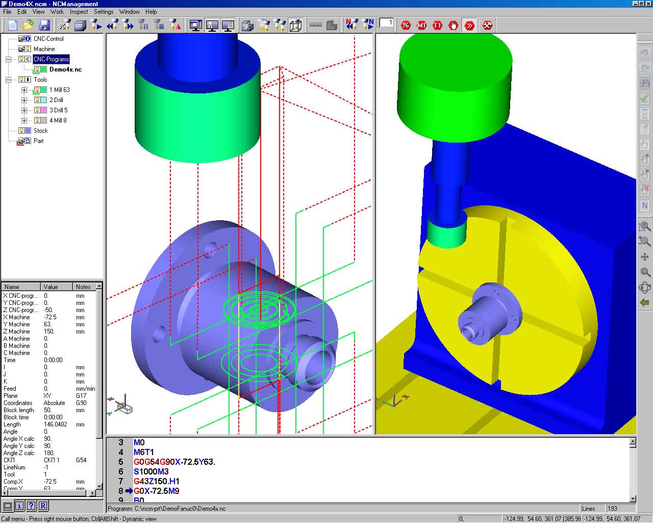 Initial data, program, tools, workpiece reading